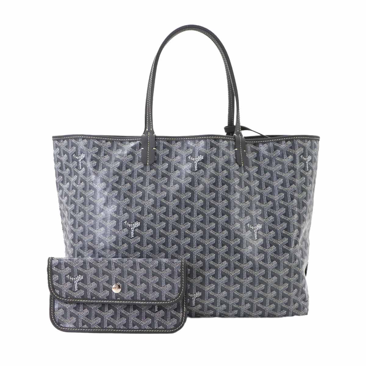 GOYARD サンルイ PM トート バッグ PVC レザー ヘリンボーン グレー シルバー 金具 Saint Louis PM ゴヤール 90302041