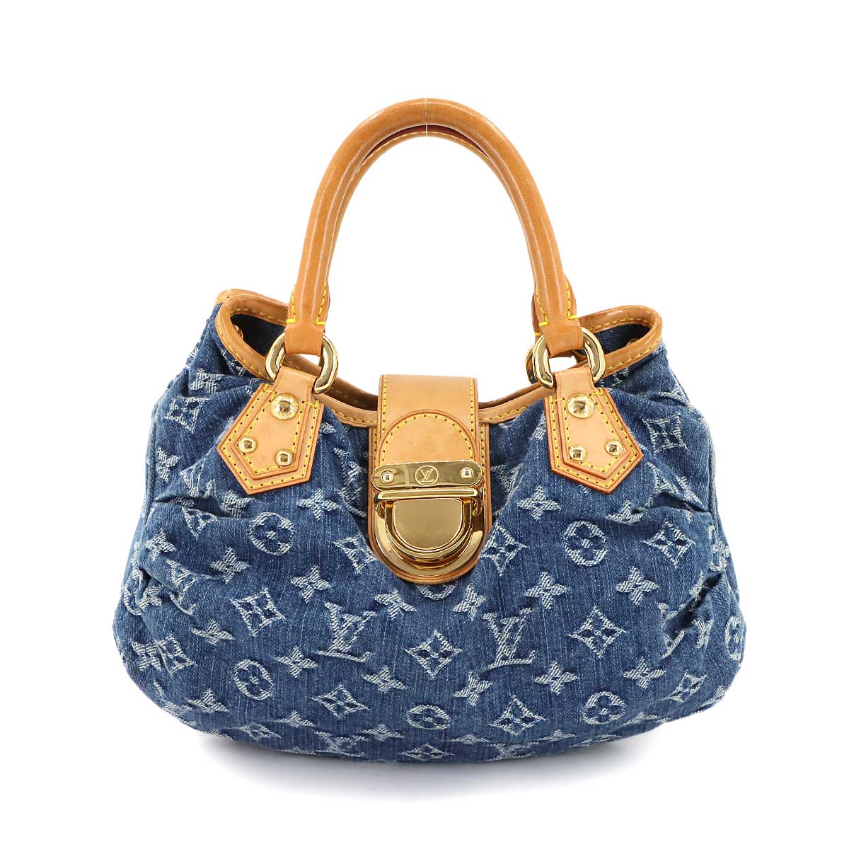 LOUIS VUITTON モノグラム デニム プリーティ ハンド バッグ キャンバス レザー ブルー ゴールド 金具 M95020 Pleaty ルイ ヴィトン 90303169
