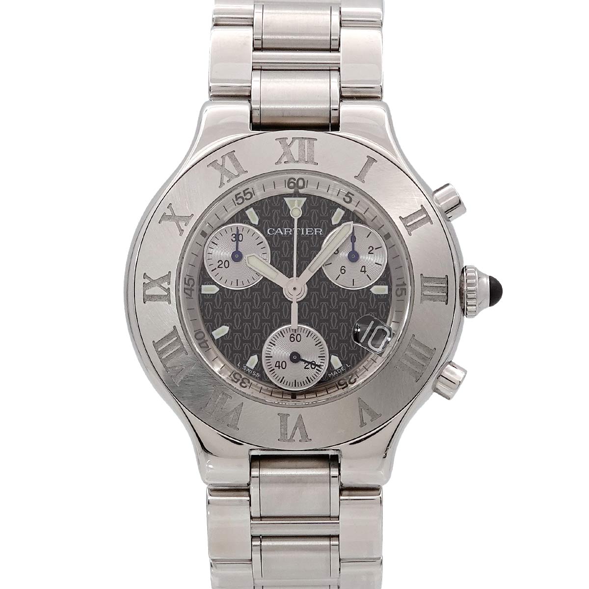 Cartier マスト21 クロノスカフ ヴァンティアン W10172T2 クロノグラフ ヴィンテージ メンズ 腕時計 デイト ブラック クォーツ ウォッチ Must 21 Chronoscaph カルティエ 90277818