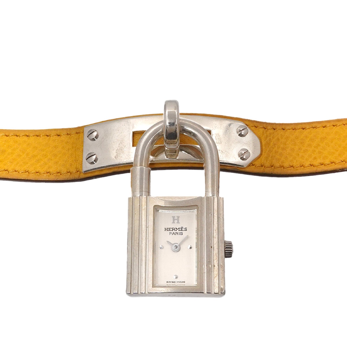 HERMES ケリーウォッチ ヴィンテージ レディース 腕時計 シルバー SV925 イエロー レザー クォーツ ウォッチ カデナ Kelly Watch エルメス 90304278