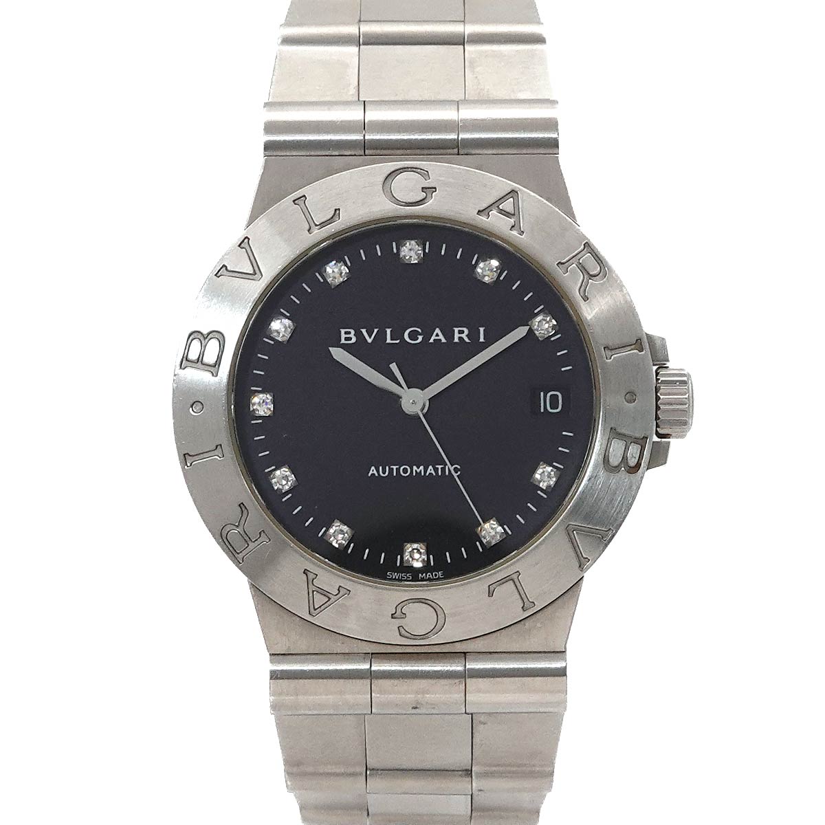 BVLGARI ディアゴノ LCV35S メンズ 腕時計 11P ダイヤ デイト ブラック 自動巻き ウォッチ Diagono ブルガリ 90304295