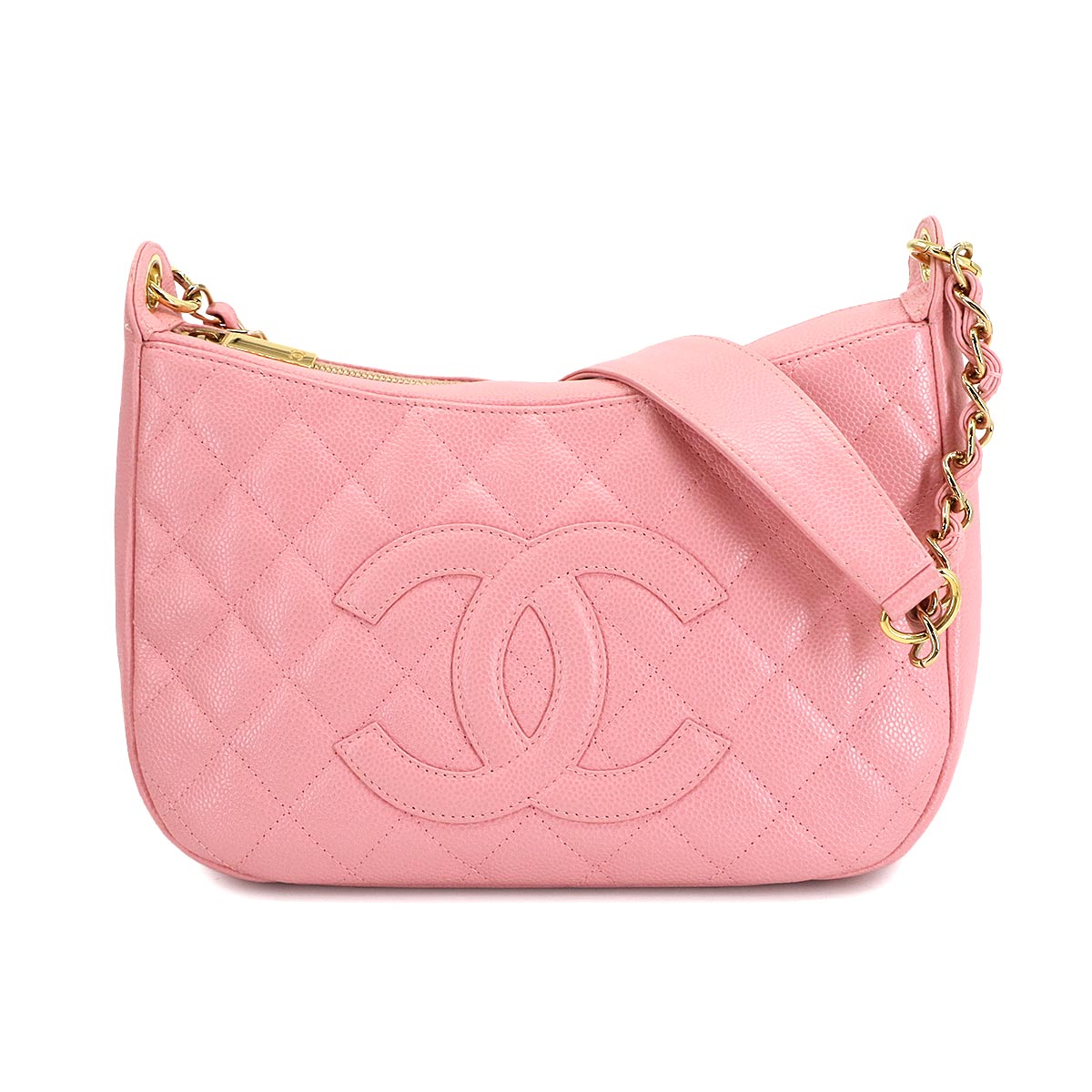 CHANEL マトラッセ チェーン ワンショルダー バッグ キャビアスキン ピンク ゴールド 金具 A20993 ヴィンテージ Matelasse Bag シャネル 90297958