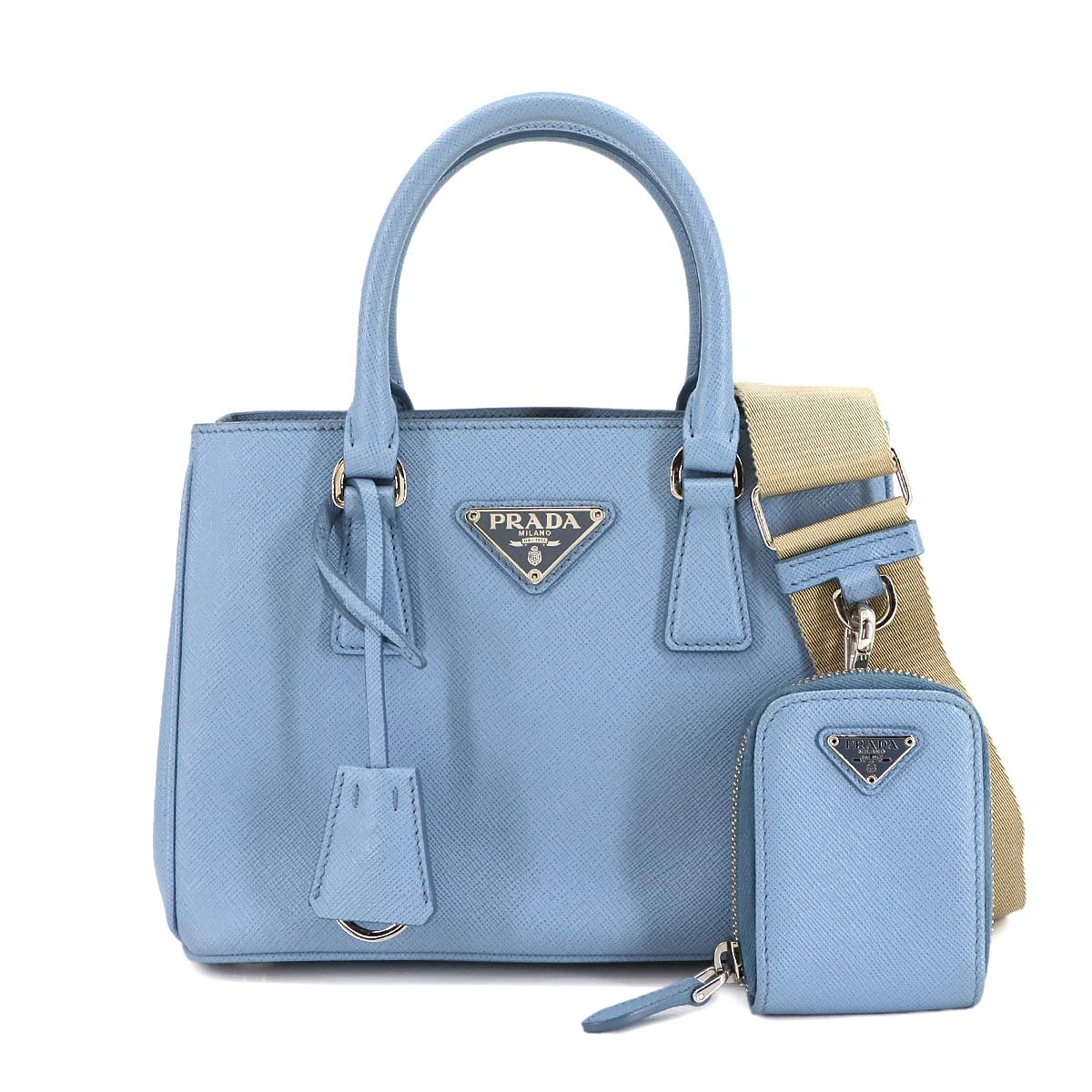 PRADA ガレリア ミニ 2way ハンド ショルダー バッグ サフィアーノレザー ライトブルー 1BA296 Galleria Mini Bag プラダ 90303168