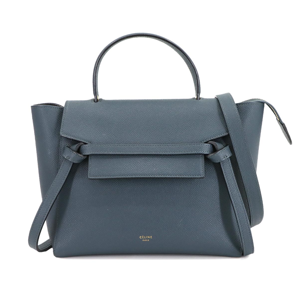 CELINE ベルトバッグ マイクロ 2way ハンド ショルダー バッグ レザー ダークブルー 189153 ゴールド 金具 Belt Bag Micro セリーヌ 90303196