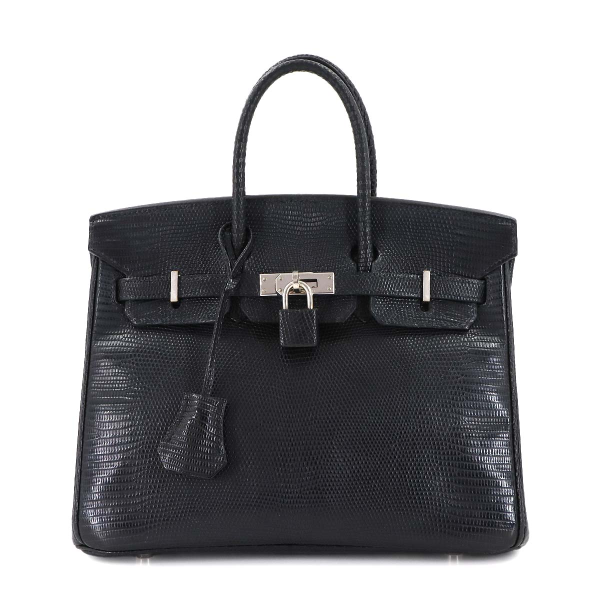 HERMES バーキン25 リザード ブラック ハンド バッグ □L刻印 シルバー 金具 Birkin 25 エルメス 90303742