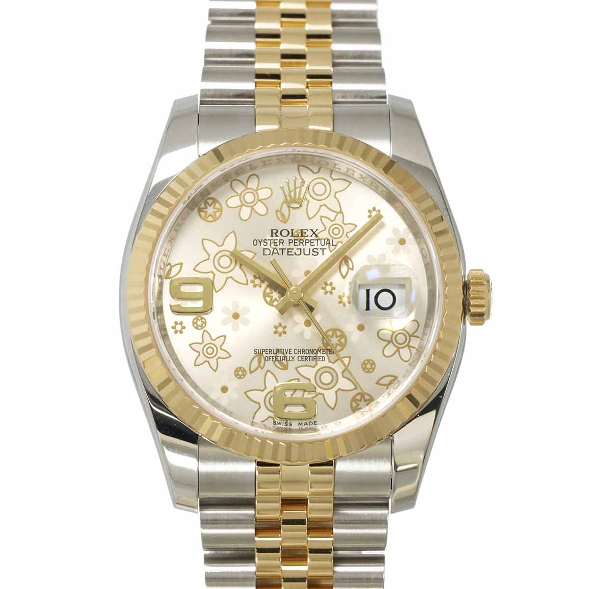 ROLEX デイトジャスト コンビ 116233 G番 ルーレット メンズ 腕時計 シルバー フラワー YG イエローゴールド オートマ 自動巻き ウォッチ Datejust ロレックス 90295665