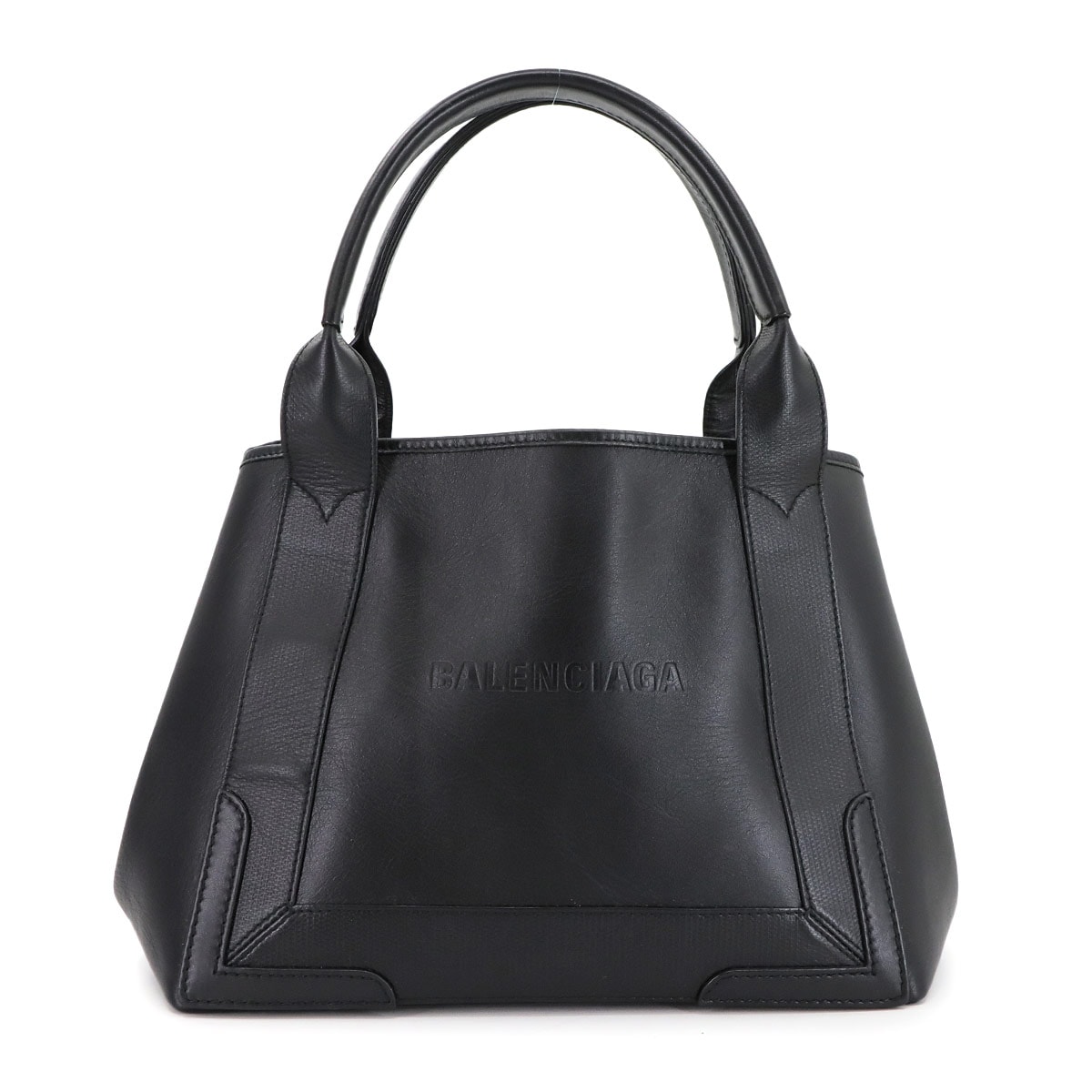 BALENCIAGA ネイビー カバ スモール トート バッグ レザー ブラック ホワイト 339933 Navy Small Cabas バレンシアガ 90279294