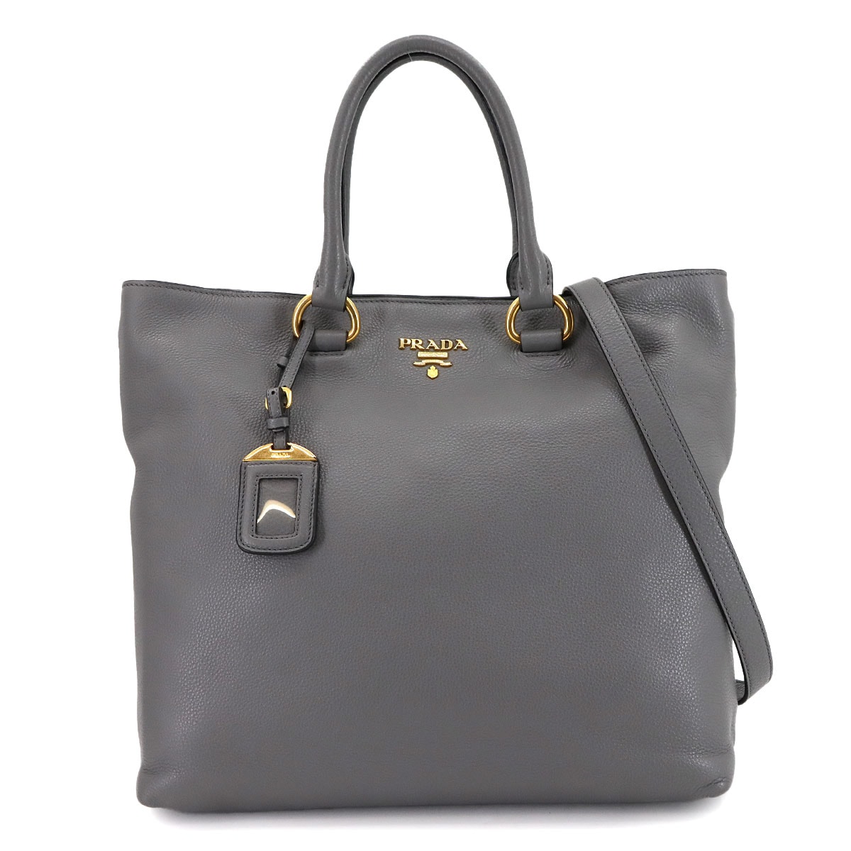 PRADA 2way トート ショルダー バッグ レザー マルモ グレー ゴールド 金具 1BG865 Tote Shoulder Bag プラダ 90301503