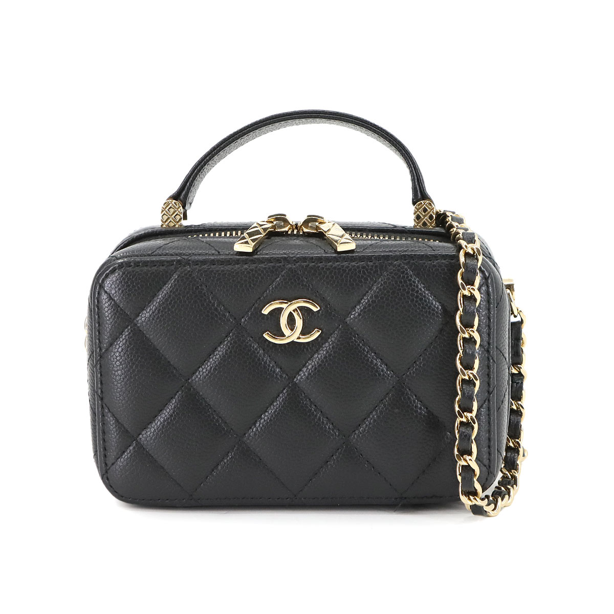 CHANEL マトラッセ ミニ バニティ 2way ハンド ショルダー バッグ キャビアスキン ブラック AP2634 Matelasse Mini Vanity Bag シャネル 90302034