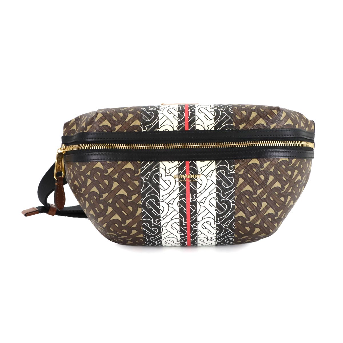 BURBERRY TBモノグラム ストライプ ボディ バッグ PVC レザー ブラウン ブラック 8021483 Crossbody Bag バーバリー 90302136