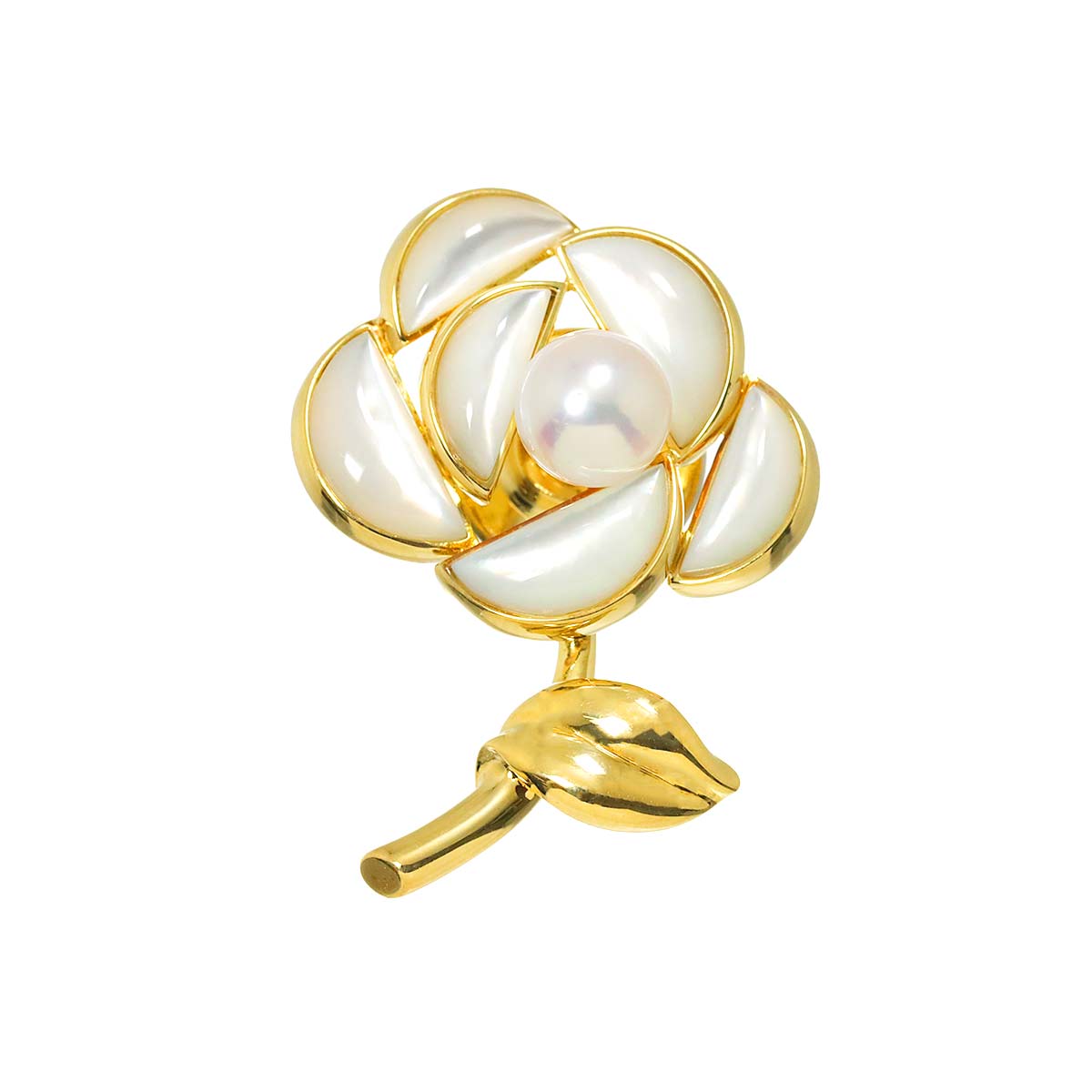 MIKIMOTO アコヤ真珠 5.8mm シェル ブローチ K18 YG イエローゴールド 750 パール 花 Pearl Brooch ミキモト 90302466