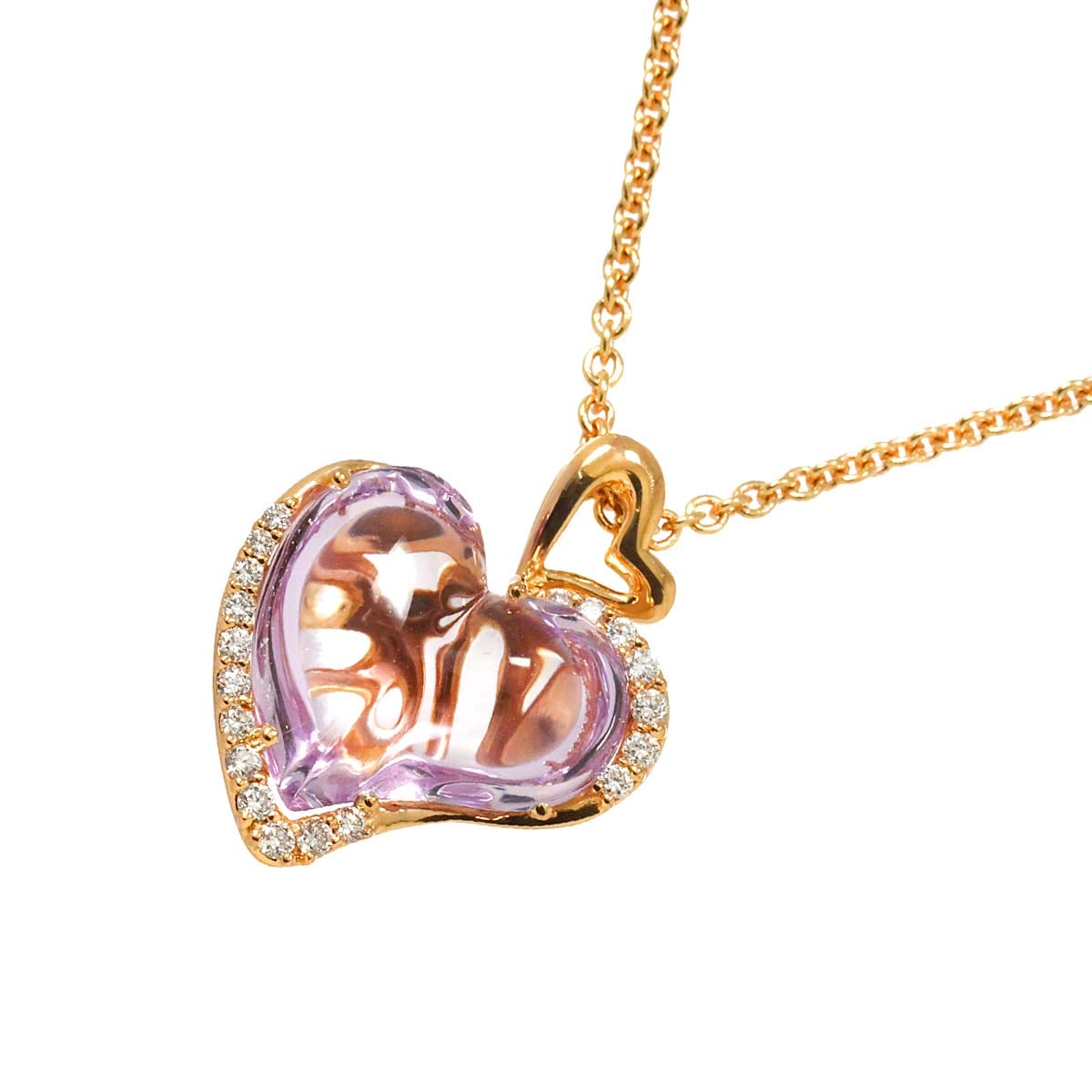 Ponte Vecchio アメジスト ダイヤ 0.22ct ネックレス 45cm K18 PG ピンクゴールド 750 ハート Necklace ポンテヴェキオ 90302793