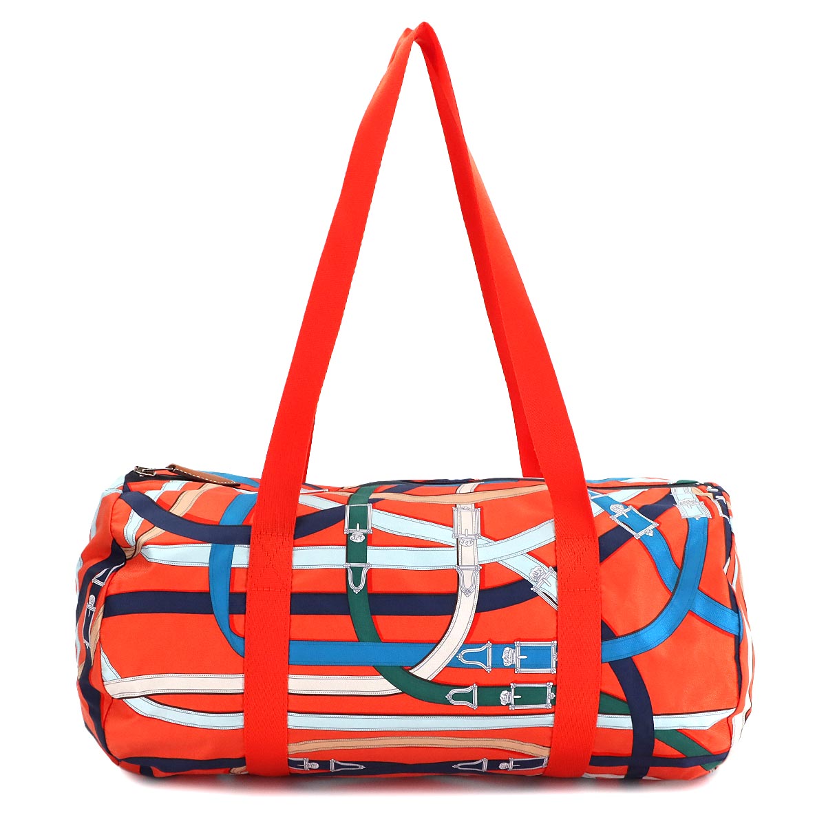 HERMES カヴァルカドゥール エアシルク ダッフル 38 ショルダー バッグ シルク レザー オレンジ マルチカラー A刻印 Herbag Cabin 38 Air Silk エルメス 90303713