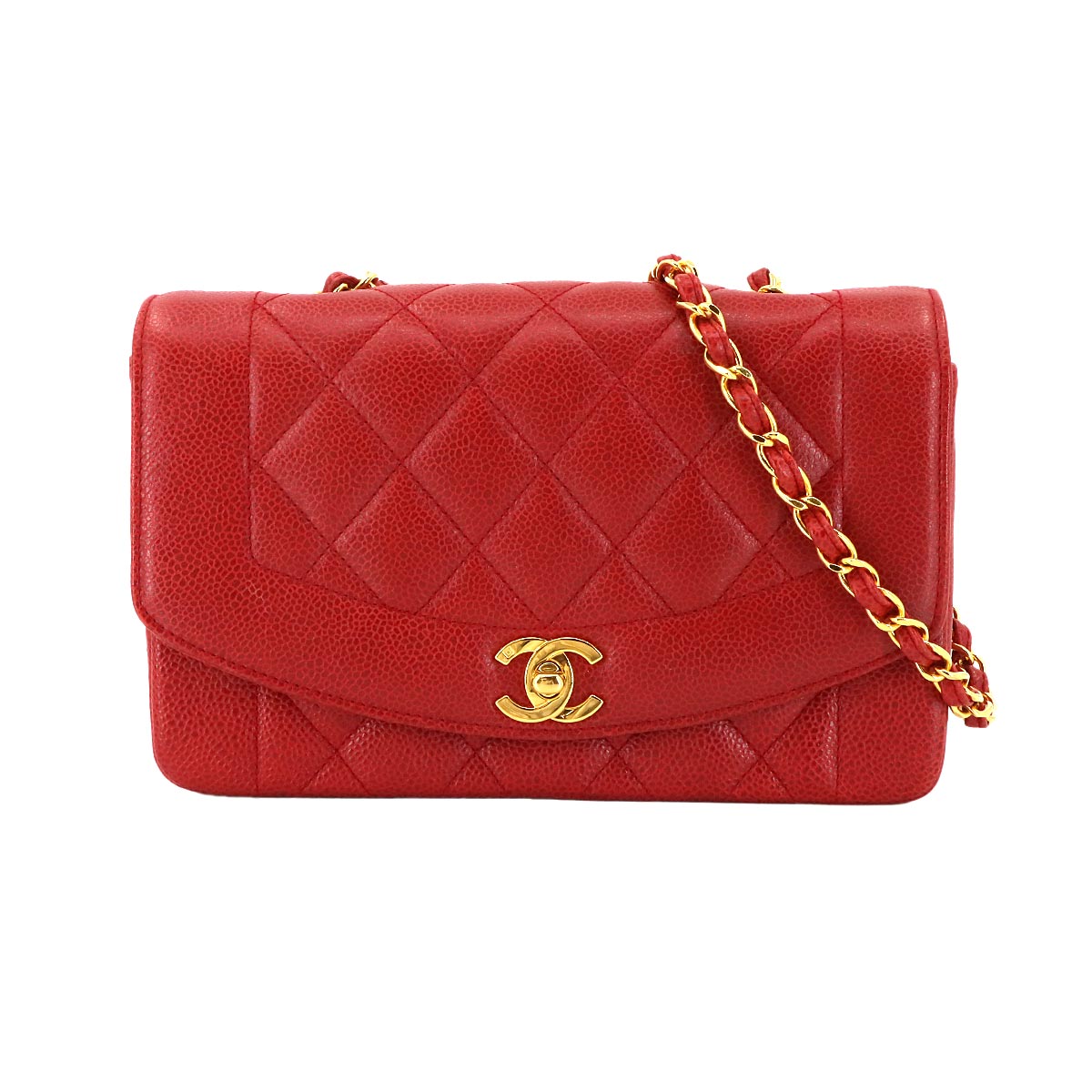 CHANEL ダイアナ マトラッセ 22 チェーン ショルダー バッグ キャビアスキン レッド A01164 ヴィンテージ Diana Matelasse Bag シャネル 90303832