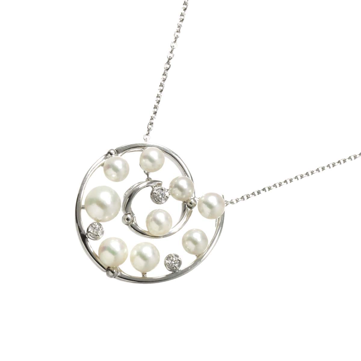 TASAKI アコヤ真珠 5.4-3.8mm ダイヤ 0.03ct ネックレス 44cm K18 WG ホワイトゴールド 750 田崎真珠 パール  Necklace タサキ 90300685