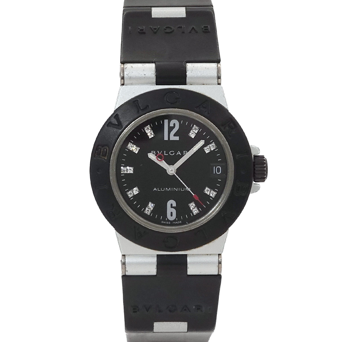 BVLGARI アルミニウム AL32TA レディース 腕時計 18P ダイヤ デイト ブラック クォーツ ウォッチ Aluminum ブルガリ 90304962