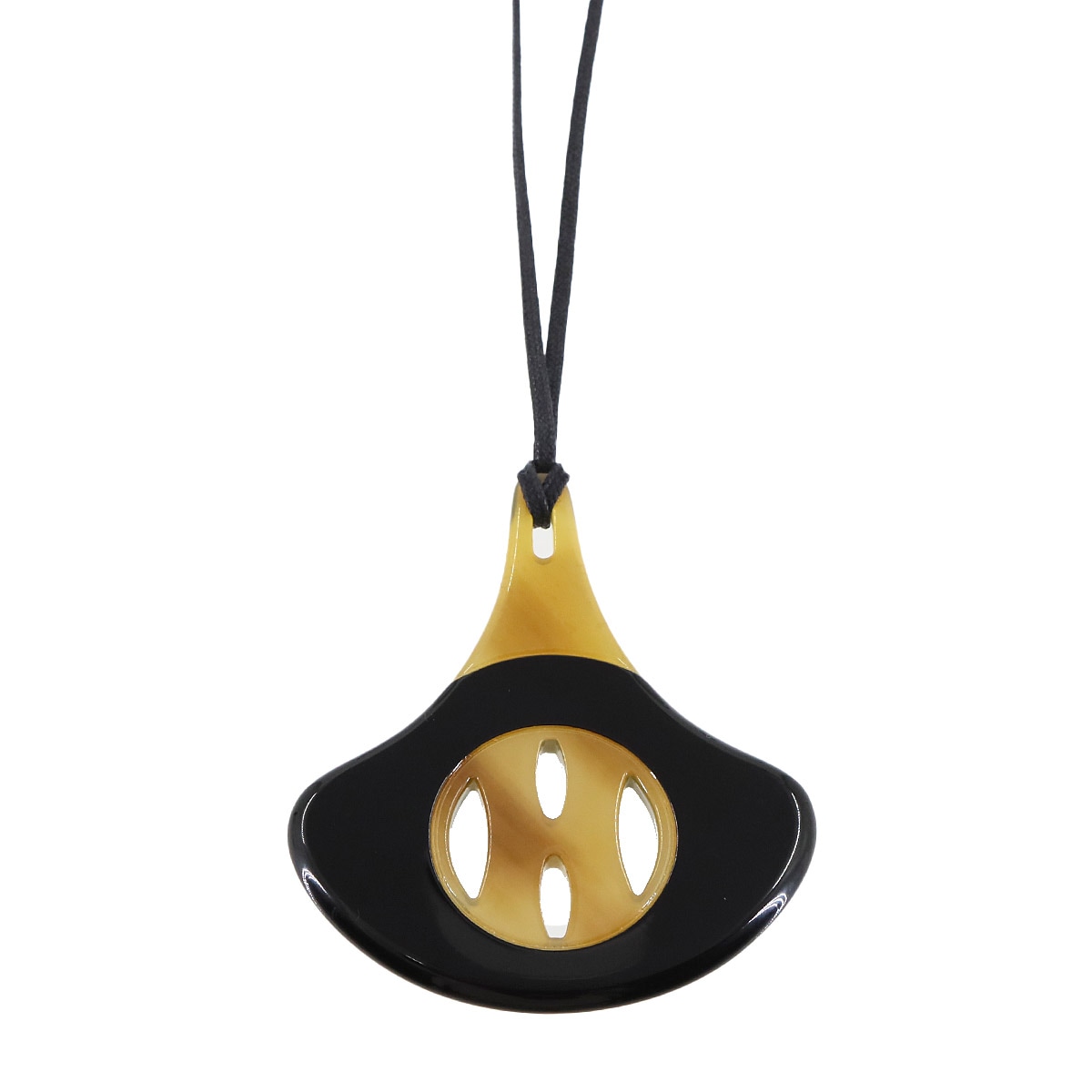 HERMES バッファローホーン ネックレス ペンダント ラッカー ブラック ブラウン Buffalo Horn Necklace エルメス 90303140