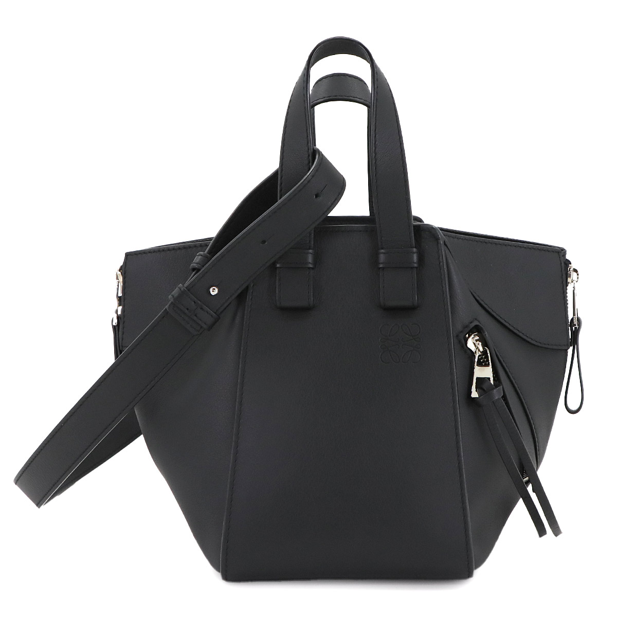 LOEWE ハンモック コンパクト 2way ハンド ショルダー バッグ レザー ブラック シルバー 金具 Compact Hammock Bag ロエベ 90303724