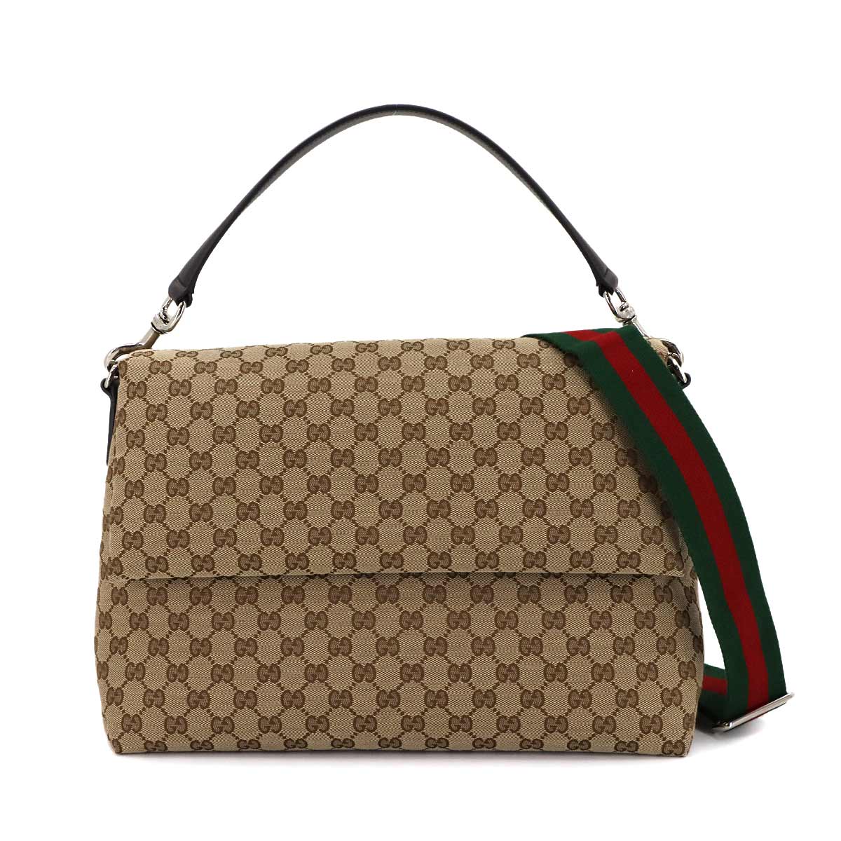 GUCCI GGキャンバス 2way ショルダー バッグ レザー ベージュ ブラウン 821616 シルバー 金具 Shoulder Bag グッチ 90303754