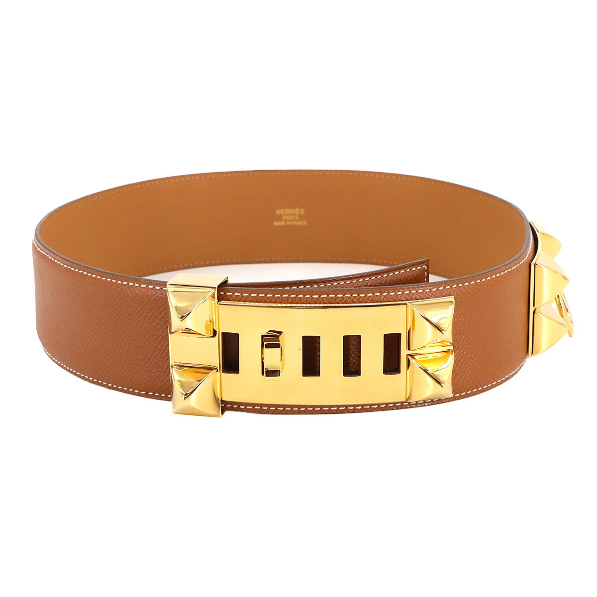HERMES コリエドシアン メドール ベルト クシュベル エプソン ゴールド 65 □B刻印 ゴールド 金具 Collier de Chien Medor Belt エルメス 90304201