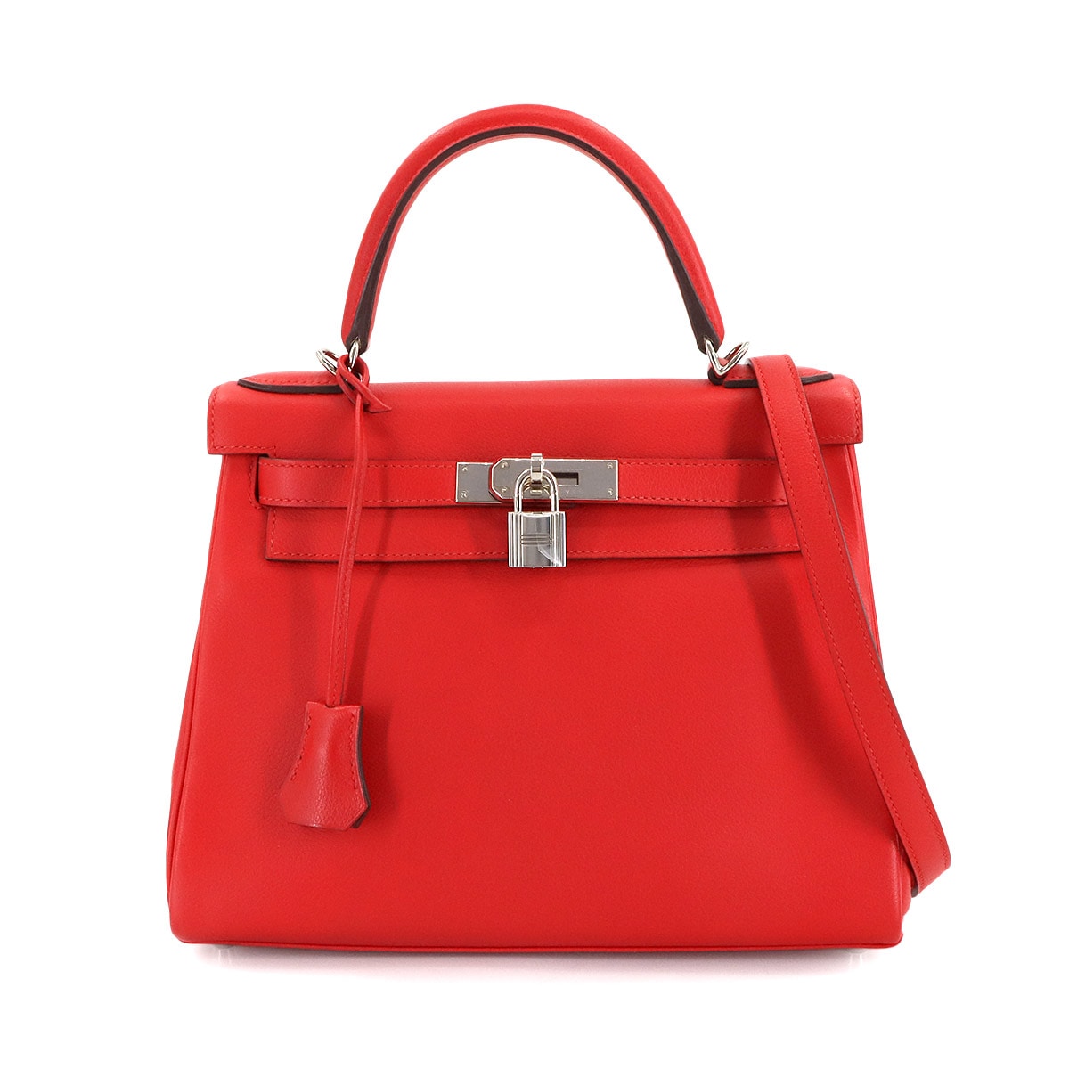 HERMES ケリー 28 エバーカラー ルージュクー 2way ハンド ショルダー バッグ D刻印 内縫い シルバー 金具 Kelly エルメス 90304850