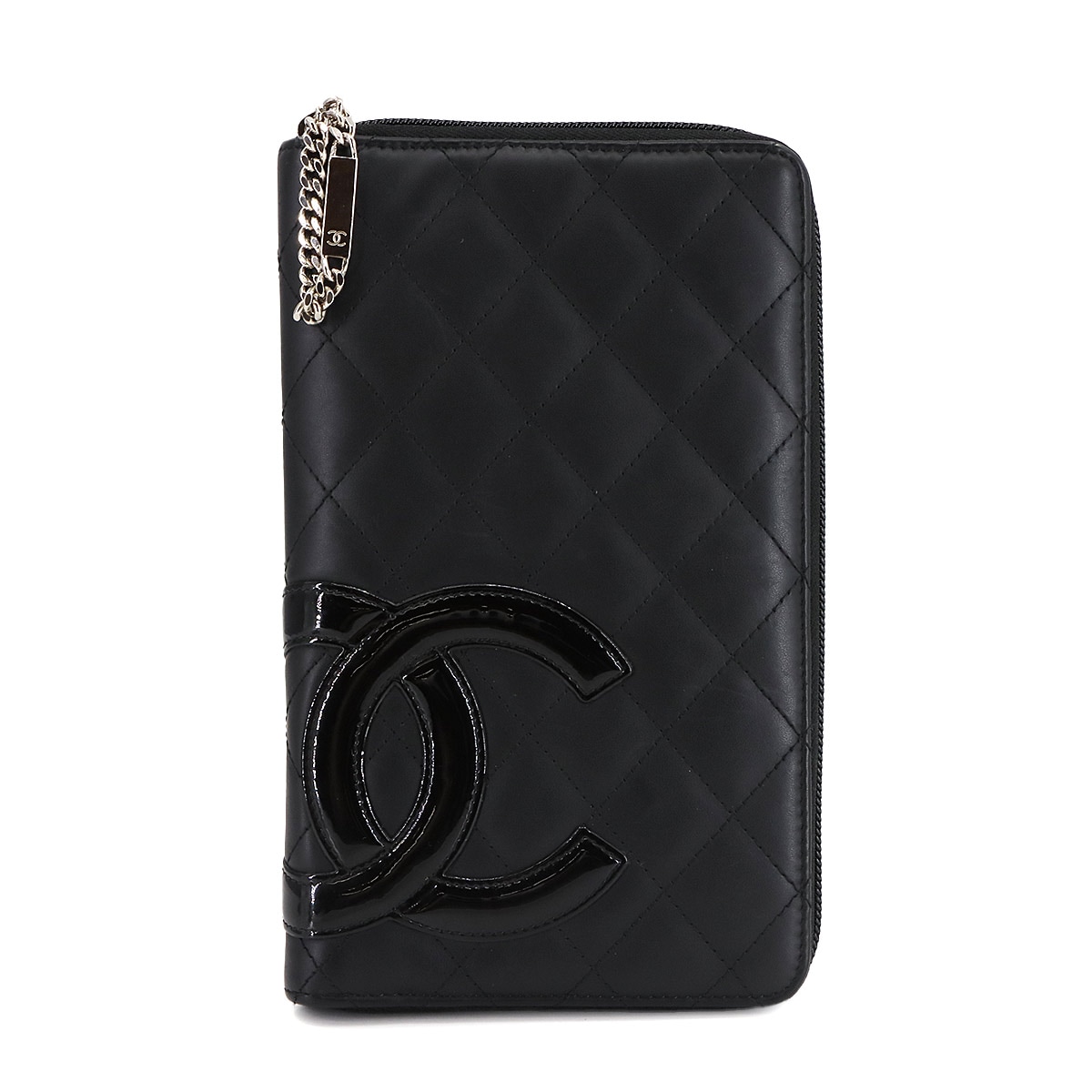 CHANEL カンボンライン ラウンドファスナー 長財布 カーフスキン エナメル ブラック A48660 Cambon Line Wallet シャネル 90305248