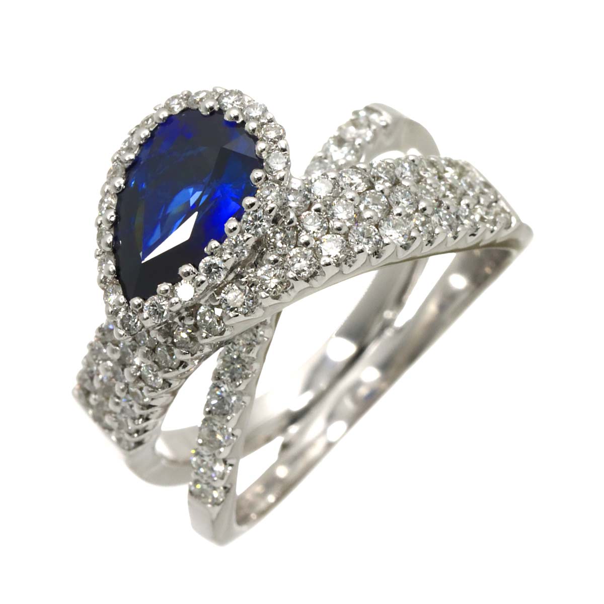 リング 13号 サファイヤ 1.60ct ダイヤ 0.99ct K18 WG ホワイトゴールド 750 指輪 【ソーティング付き】Sapphire Ring 90302794