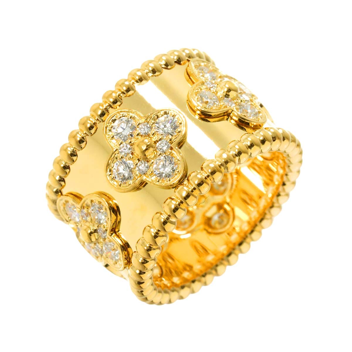 Van Cleef & Arpels ペルレ クローバー MM #48 リング ダイヤ K18 YG 750 指輪 Diamond Ring ヴァンクリーフ & アーペル 90300779