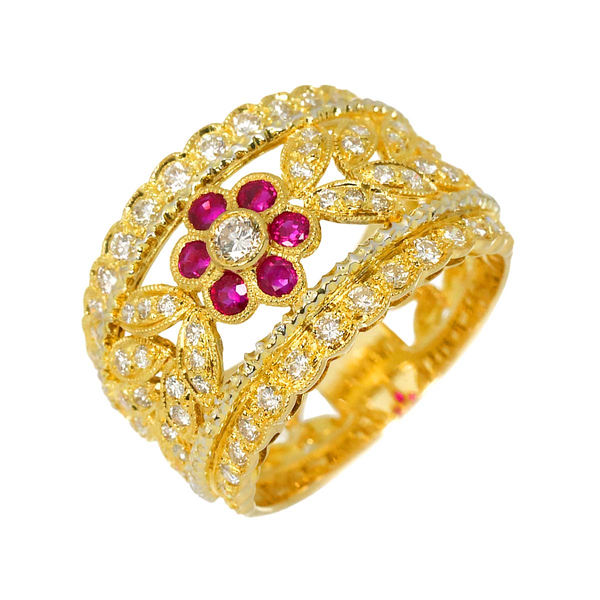 Ponte Vecchio 13号 リング ルビー 0.41ct ダイヤ 0.75ct K18 YG イエローゴールド 750 指輪 Ring ポンテヴェキオ 90302431