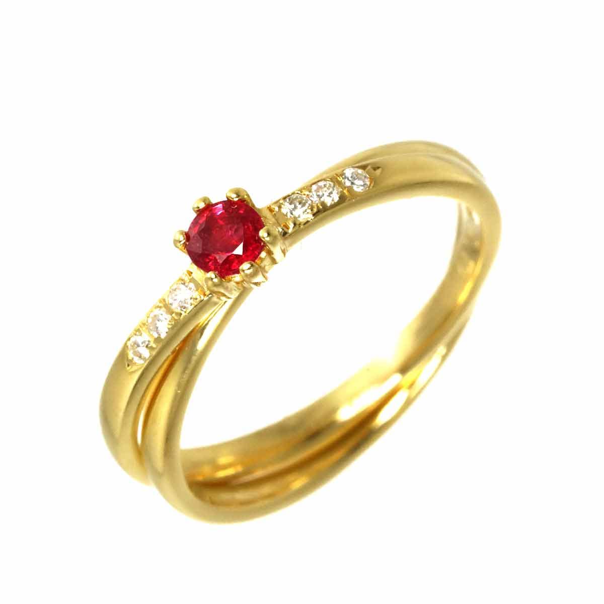 TASAKI 7号 リング ルビー 0.17ct ダイヤ 0.04ct K18 YG イエローゴールド 750 田崎真珠 指輪 Ruby Ring タサキ 90303110