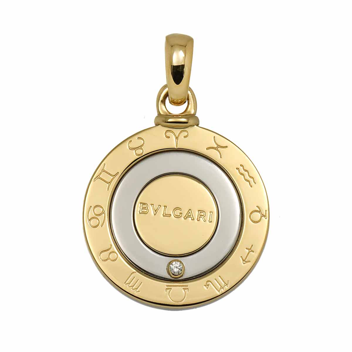 BVLGARI ホロスコープ ダイヤ ペンダント トップ K18 YG 750 イエローゴールド SS スティール Pendant ブルガリ 90303637