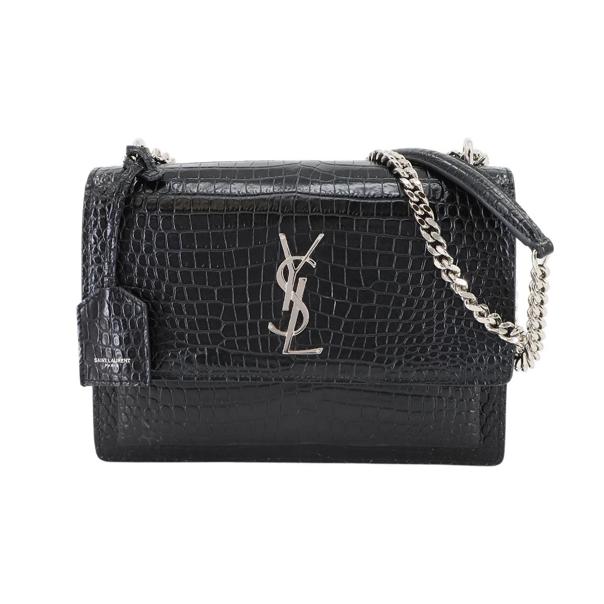 SAINT LAURENT サンセット ミディアム チェーン ショルダー バッグ クロコ型押し レザー ブラック 442906 Sunset Medium サンローラン 90301404