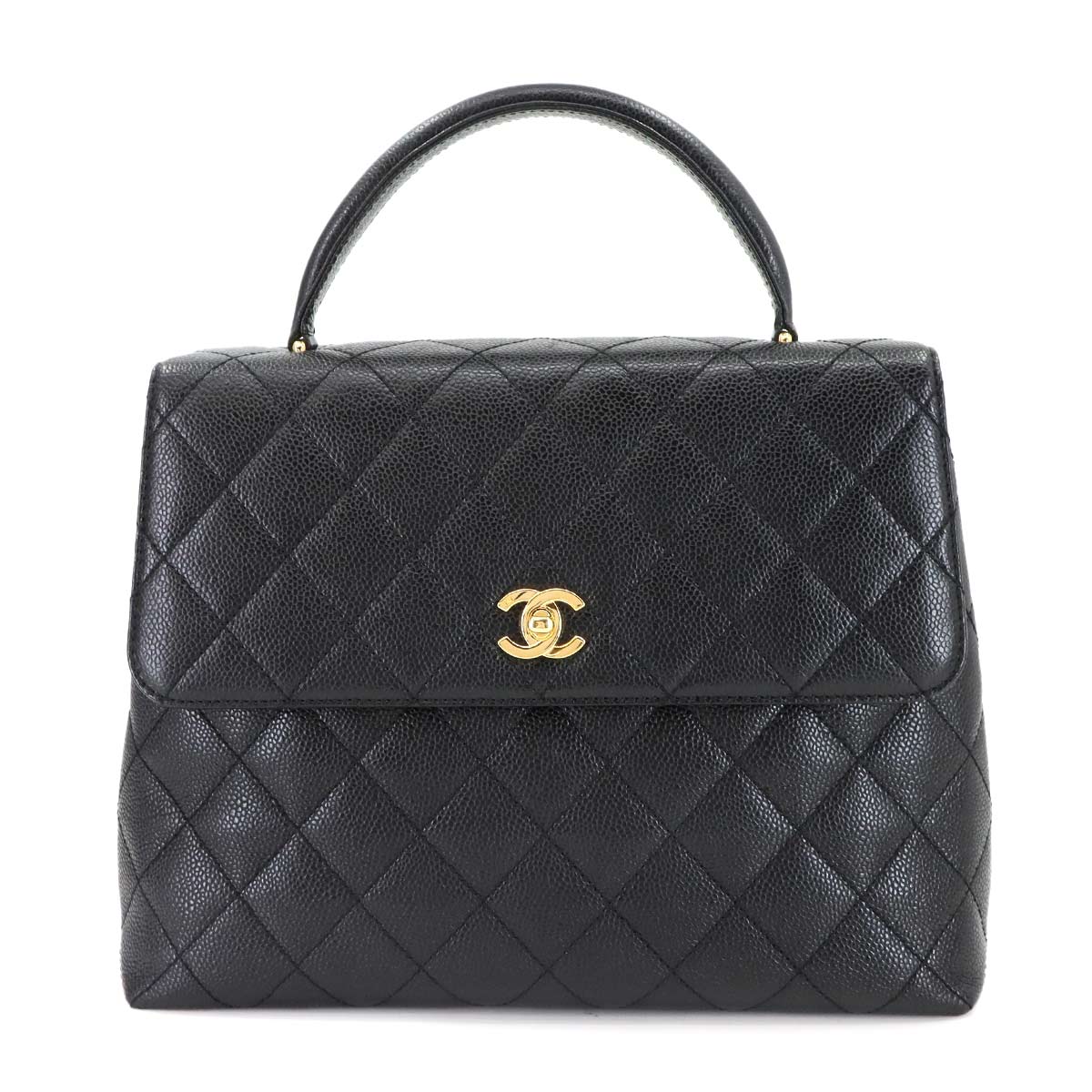 CHANEL マトラッセ ハンド バッグ キャビアスキン レザー ブラック A12397 ゴールド 金具 ヴィンテージ Matelasse Bag シャネル 90303765