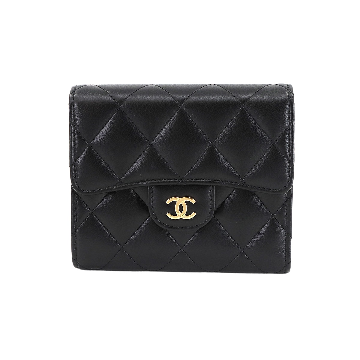 CHANEL マトラッセ クラシック スモール フラップ ウォレット 三つ折り 財布 ラムスキン ブラック AP0231 Wallet シャネル 90304206