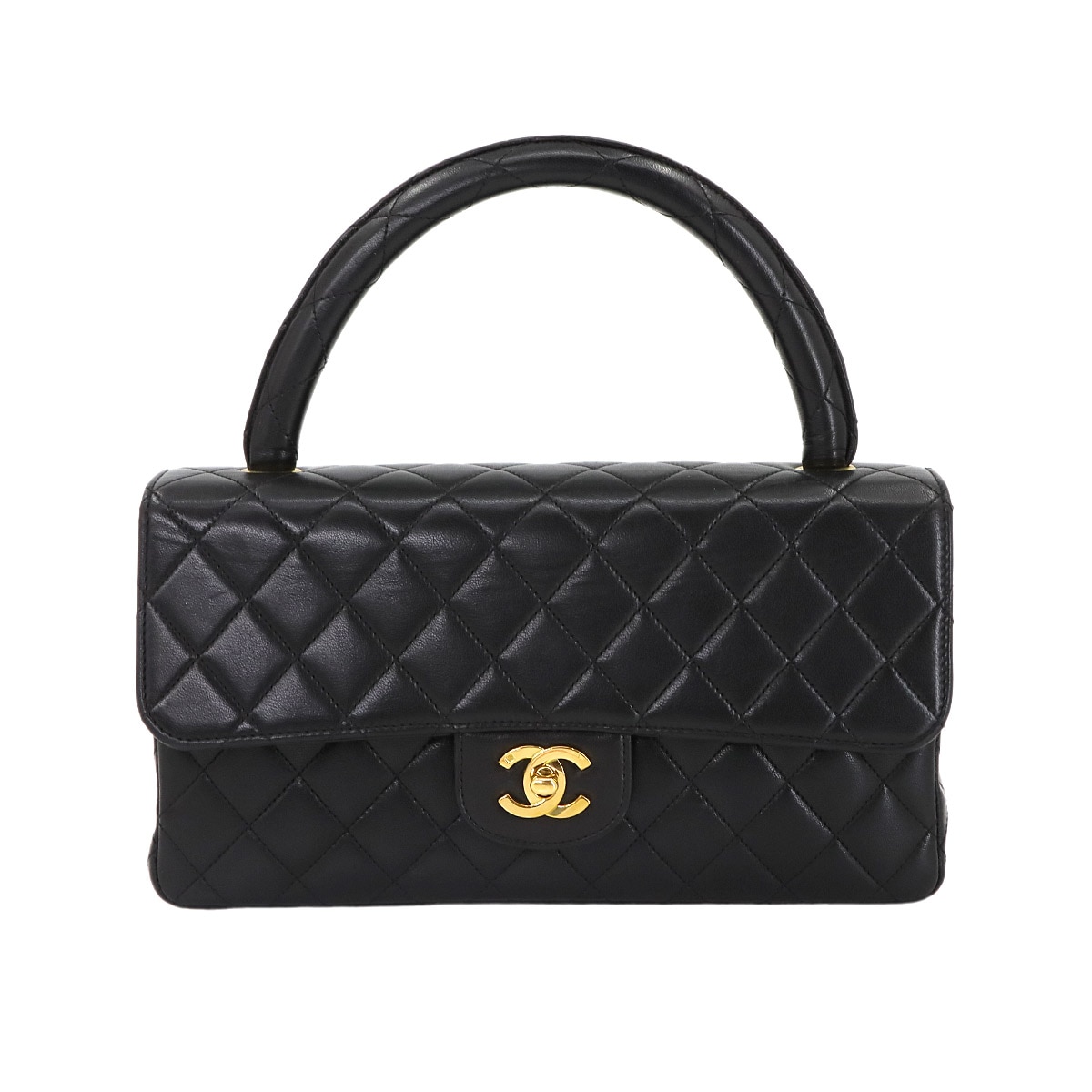 CHANEL マトラッセ 親子バッグ 親のみ ハンド バッグ ラムスキン ブラック ゴールド 金具 ヴィンテージ Matelasse Hand Bag シャネル 90304477