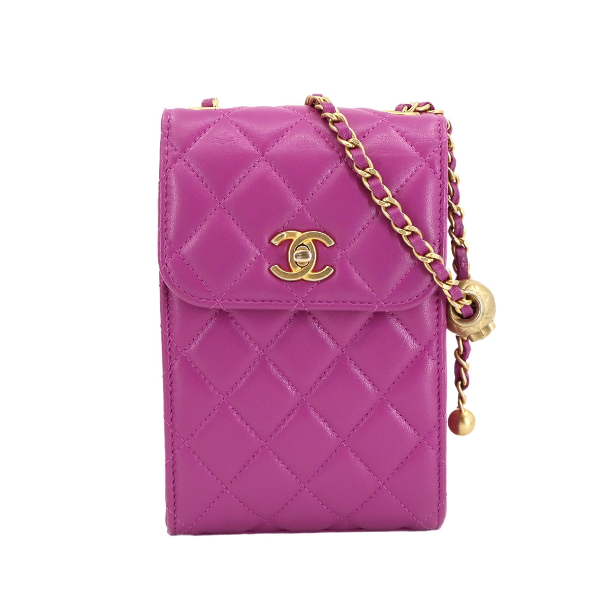 CHANEL マトラッセ フォン チェーン ショルダー バッグ レザー パープル AP1448 ゴールド 金具 Matelasse Phone Case Shoulder Bag シャネル 90304517