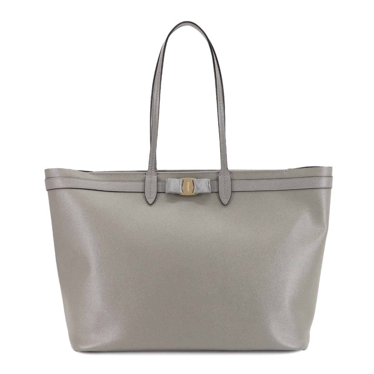Salvatore Ferragamo ヴァラ トート バッグ レザー グレー ゴールド 金具 Tote Bag サルヴァトーレ フェラガモ 90304878