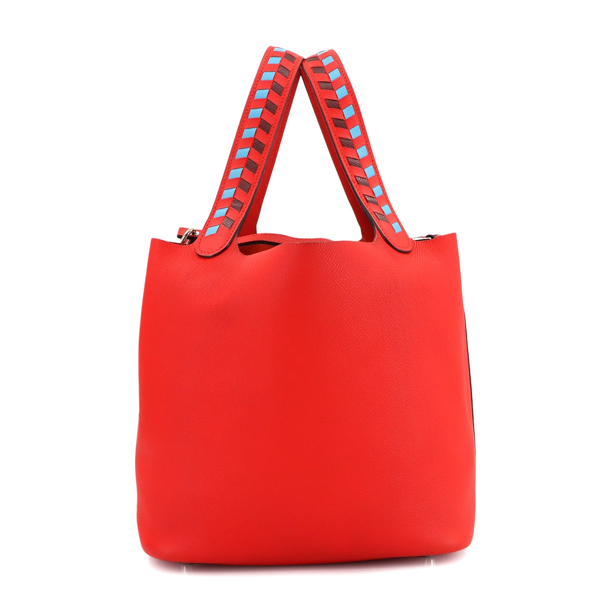 HERMES ピコタンロック MM トレサージュ ハンド バッグ エプソン ルージュクー ブルーデュノール ルージュアッシュ C刻印 シルバー 金具 Picotin Lock MM エルメス 90304888