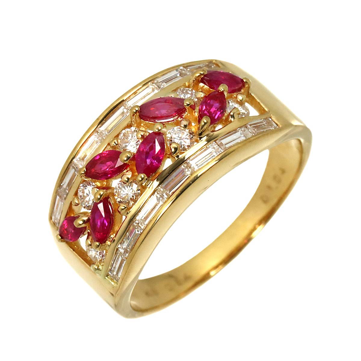 リング 19号 ルビー 0.84ctダイヤ 1.04ct  K18 YG イエローゴールド 750 指輪 Ruby Ring 90303348
