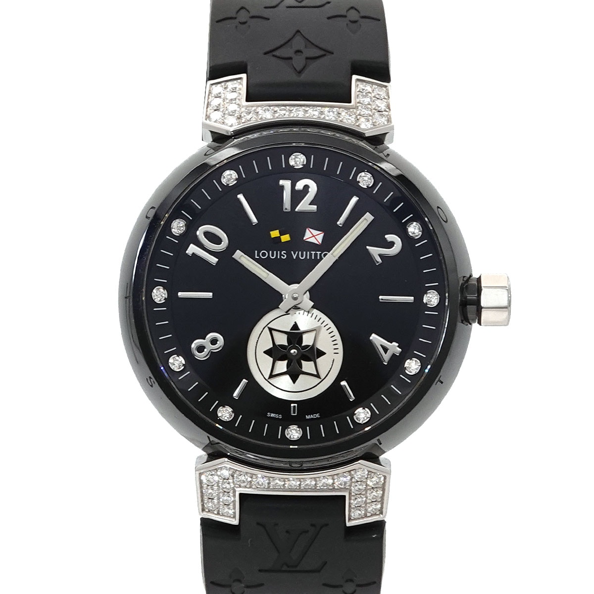 LOUIS VUITTON タンブール ラブリーカップ Q13MG ラグダイヤ レディース 腕時計 12P ダイヤ ブラック クォーツ ウォッチ ルイ ヴィトン 90305813