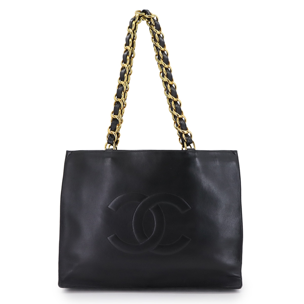 CHANEL デカココ チェーン トート バッグ レザー ブラック ゴールド 金具 ヴィンテージ Tote Bag シャネル 90304537