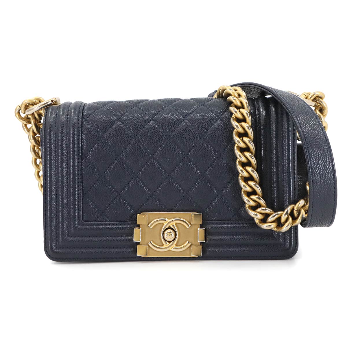 CHANEL ボーイシャネル スモール チェーン ショルダー バッグ キャビアスキン ネイビー A67085 ゴールド 金具 BOY CHANEL Small Bag シャネル 90304798
