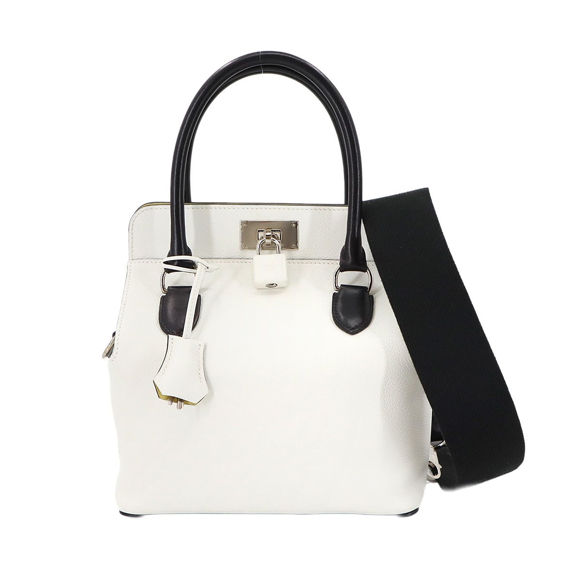 HERMES ツールボックス 20 2way ハンド ショルダー バッグ エバーカラー ホワイト ブラック ジョーヌプッサン X刻印 シルバー 金具 Toolbox エルメス 90304814