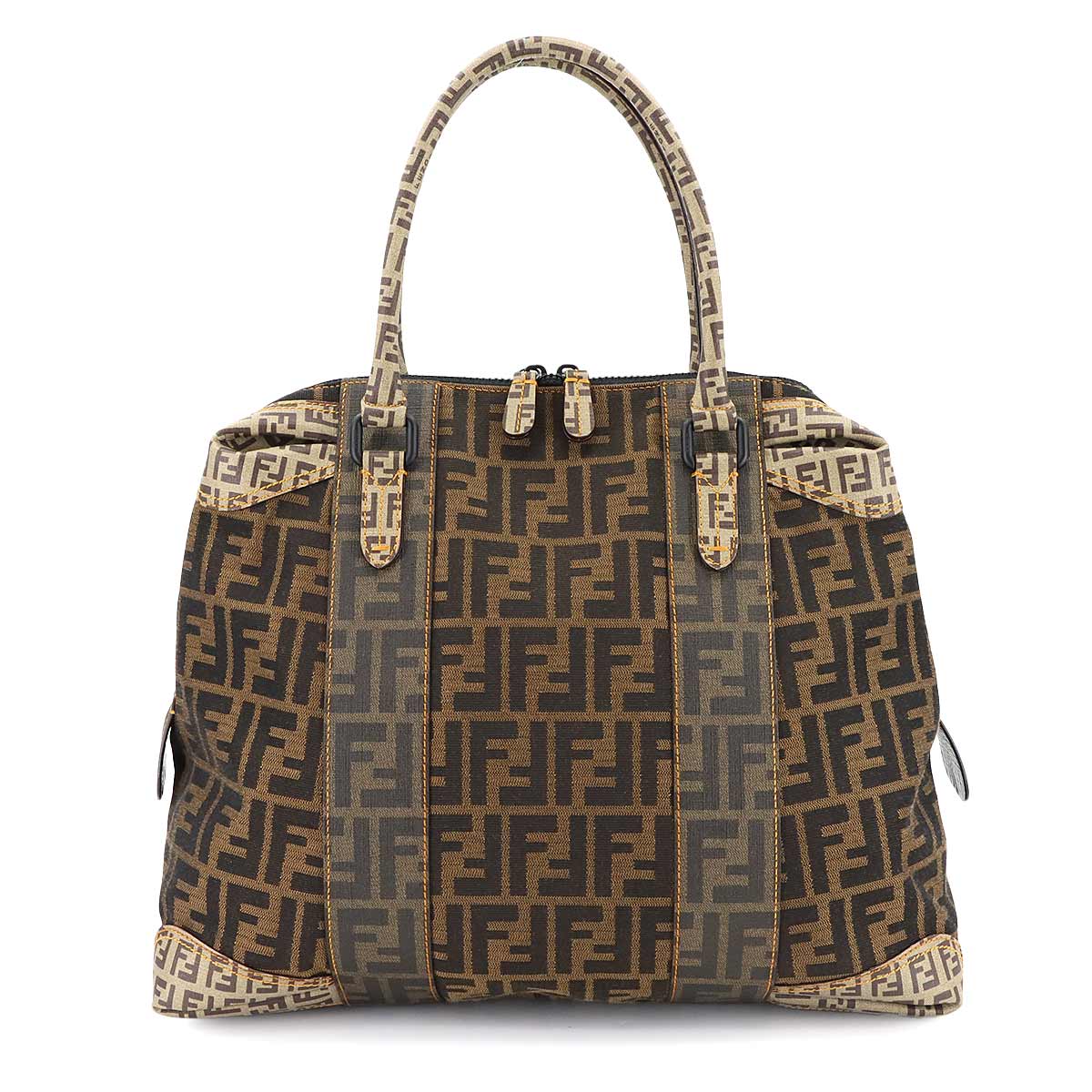FENDI ズッカ ズッキーノ ハンド バッグ キャンバス PVC ブラウン ブラック 8BL096 ヴィンテージ ブラック 金具 Zucca Zucchino Hand Bag フェンディ 90304879
