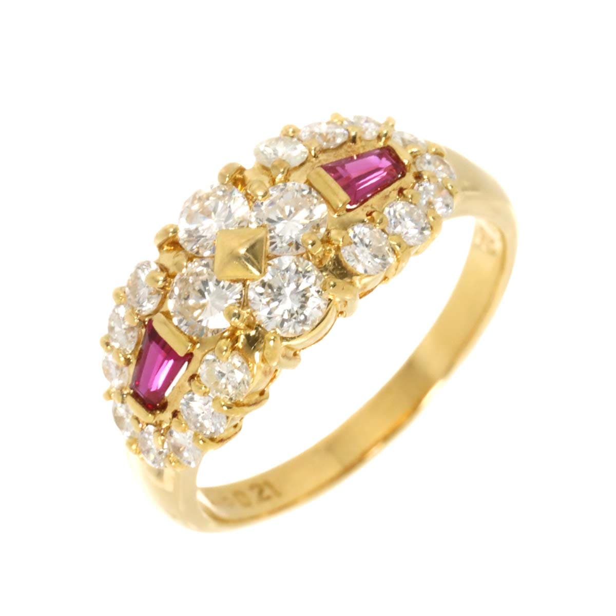 リング 11.5号 ダイヤ 1.02ct ルビー 0.21ct K18 YG イエローゴールド 750 指輪 Ruby Ring 90303346