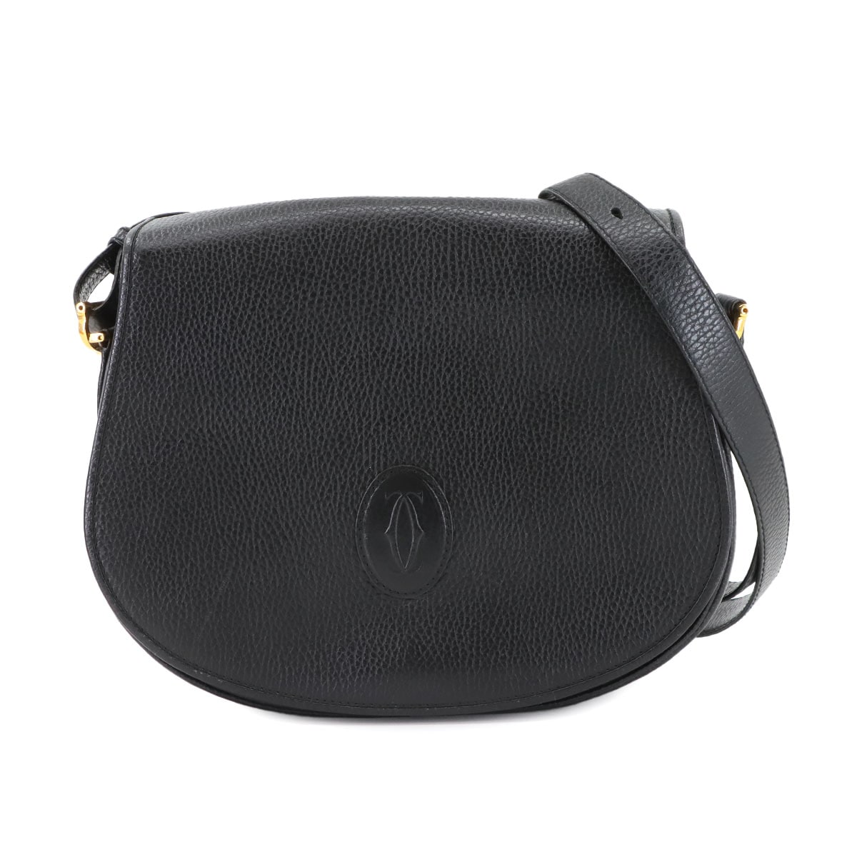 Cartier マストライン ショルダー バッグ レザー ブラック ゴールド 金具 Must Line Shoulder Bag カルティエ 90305731
