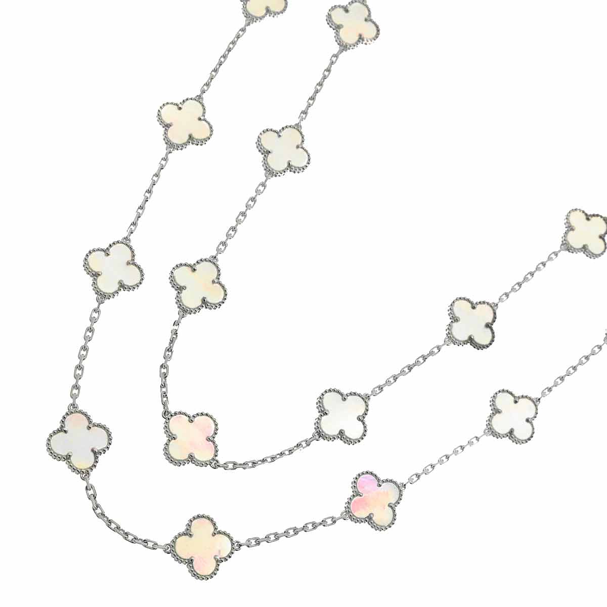 Van Cleef Arpels ヴィンテージ アルハンブラ シェル ロング ネックレス 20P 86cm K18 WG 750【証明書付き】Necklace ヴァンクリーフ & アーペル 90303941
