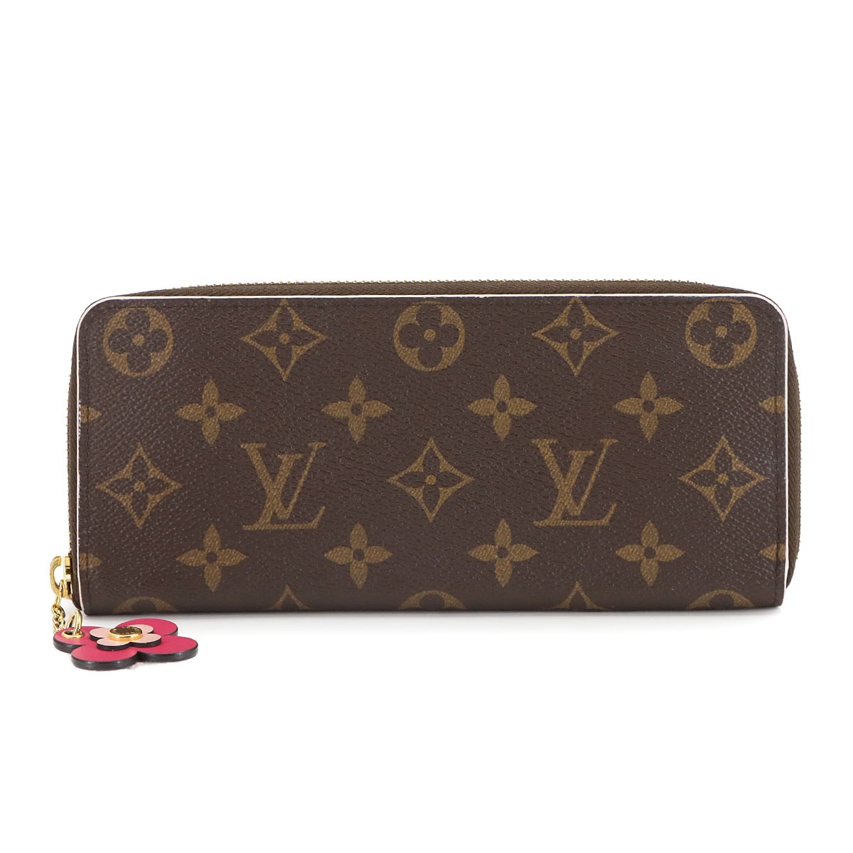LOUIS VUITTON モノグラム ポルトフォイユ クレマンス ラウンドファスナー 長財布 M64201 フラワーチャーム Portefeuille Clemence ルイ ヴィトン 90305689