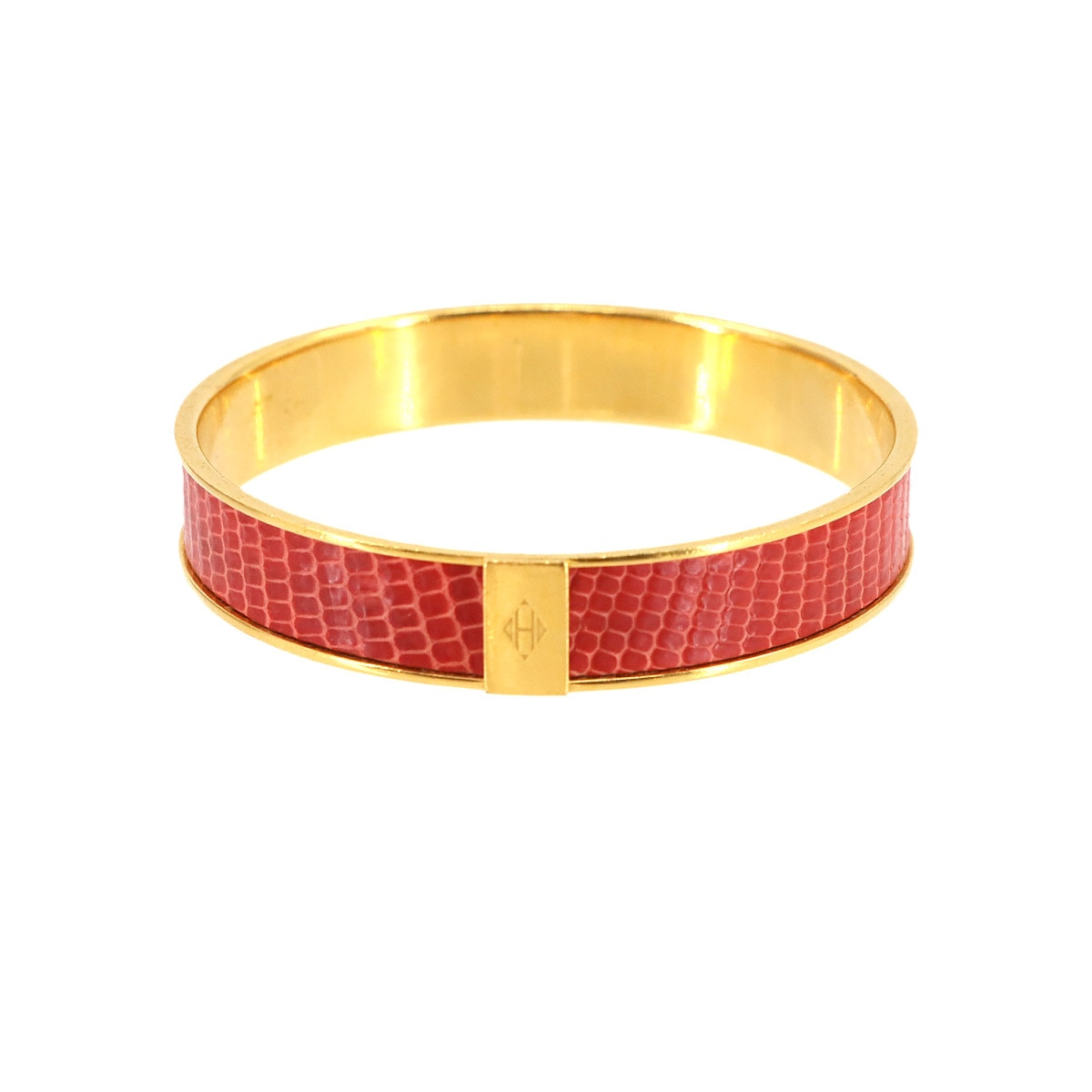 HERMES リザード バングル ブレスレット レッド ゴールド ヴィンテージ Bangle エルメス 90305773