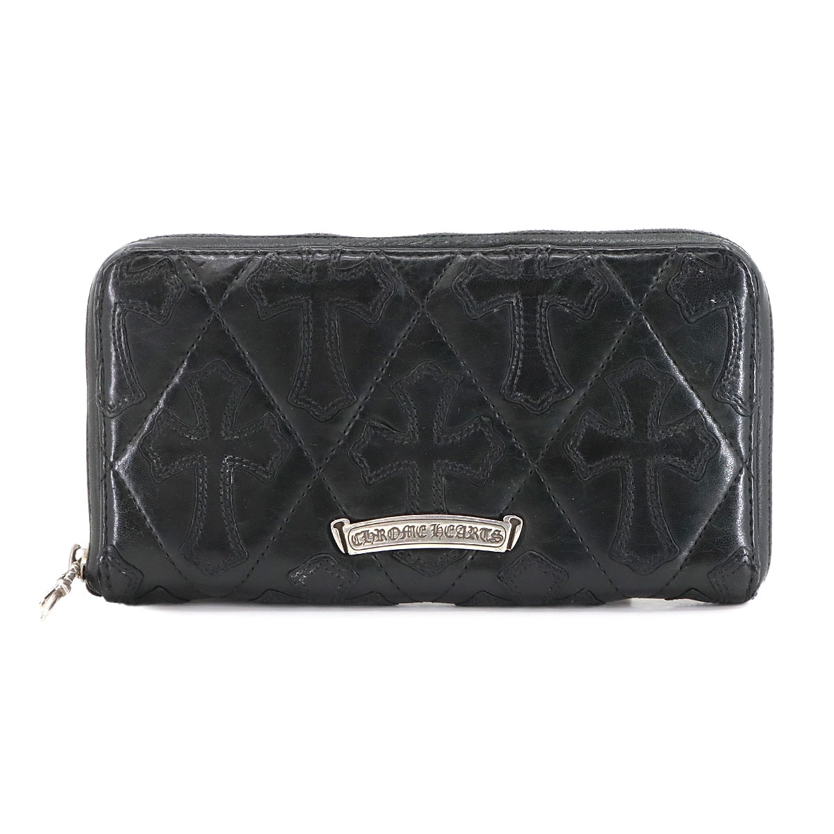 CHROME HEARTS REC F ZIP セメタリークロス ラウンドファスナー 長財布 レザー ブラック シルバー 金具 Cemetery Cross Wallet クロムハーツ 90306122